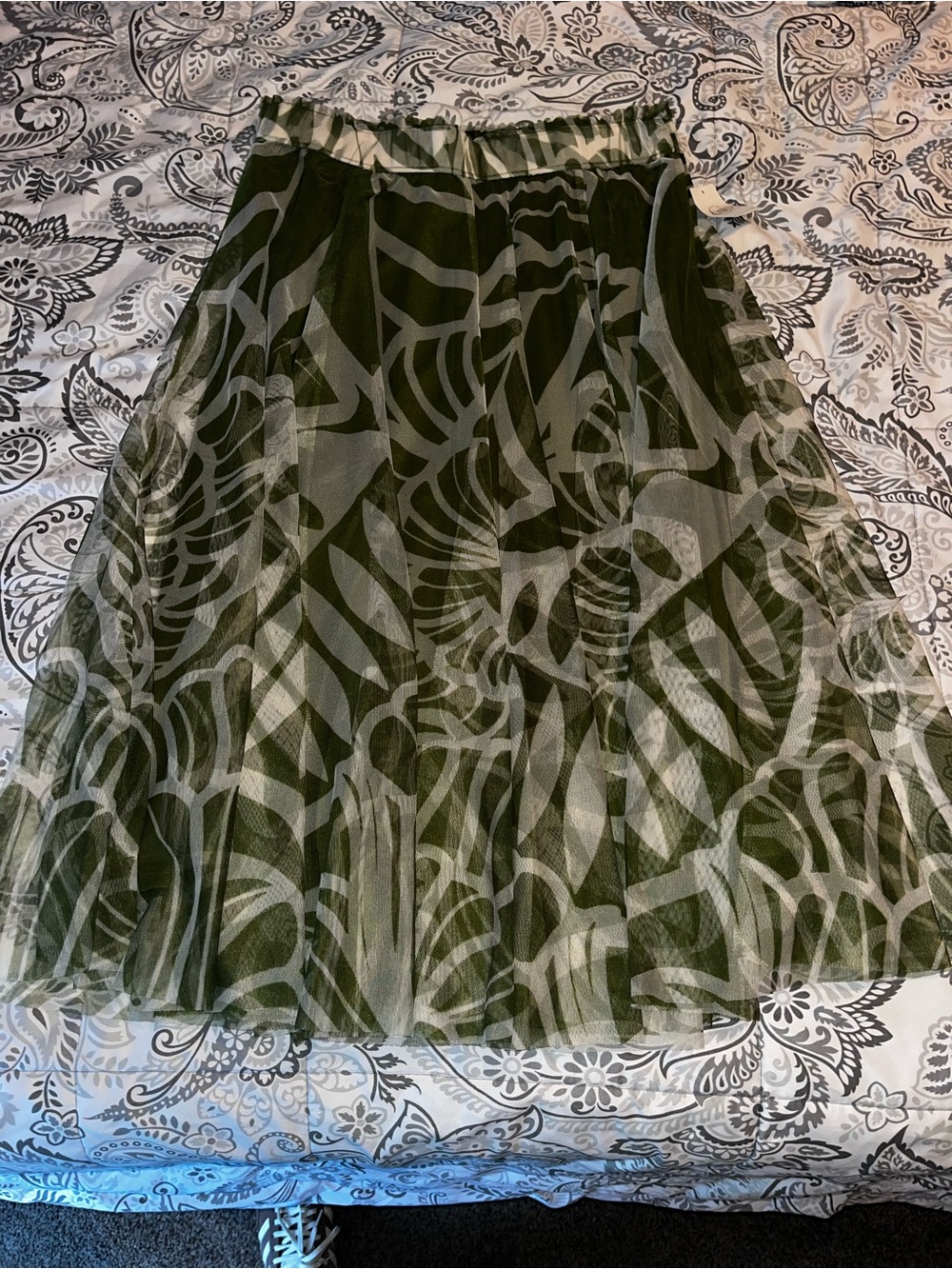 Cato Olive & Cream Abstract Tulle Midi Skirt